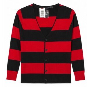 Hot Topic Silent‎ Procession Red Black Striped Cardigan Sweater XL 862232-005